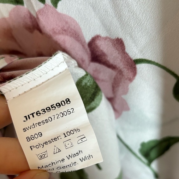 Cottage Coquette Boho White Pink Floral Loose Fit Slip V Neck Sleeveless Dress - Picture 4 of 4